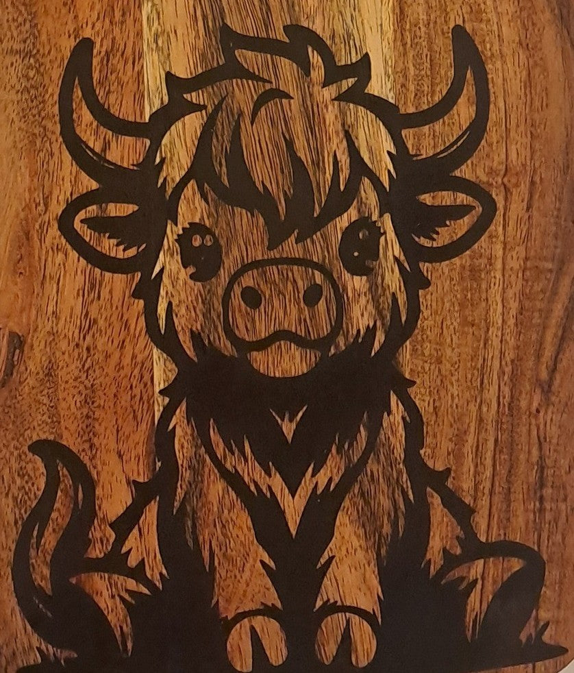Acacia Serving Board Highland Coo